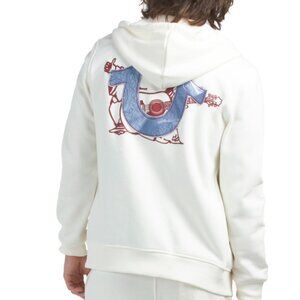 True Religion Winter White Cut Out Logo Zip Up Hoodie